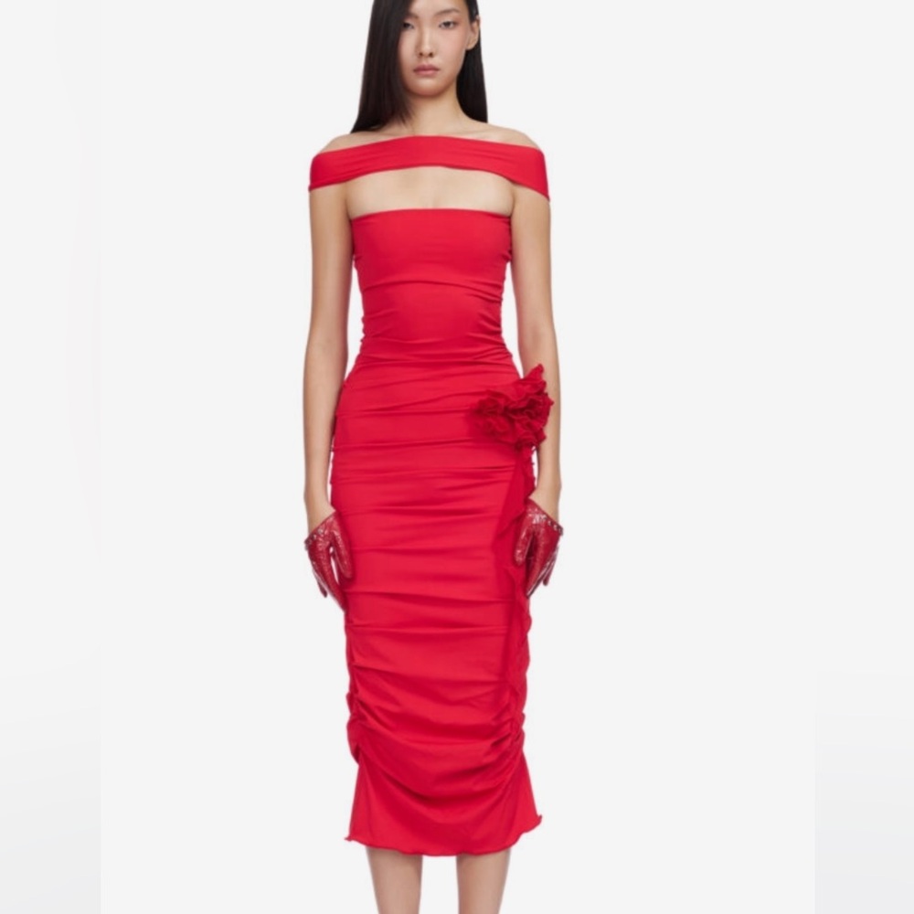 Fanci Club Rosette Ruched Midi Dress